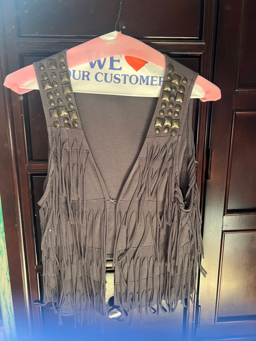 Women’s Black Fringe Vest with Studded Shoulders
